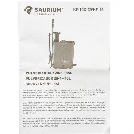 Sulfatadora de Mochila Batería 16L 2en1 12v 8Ah - SAUR